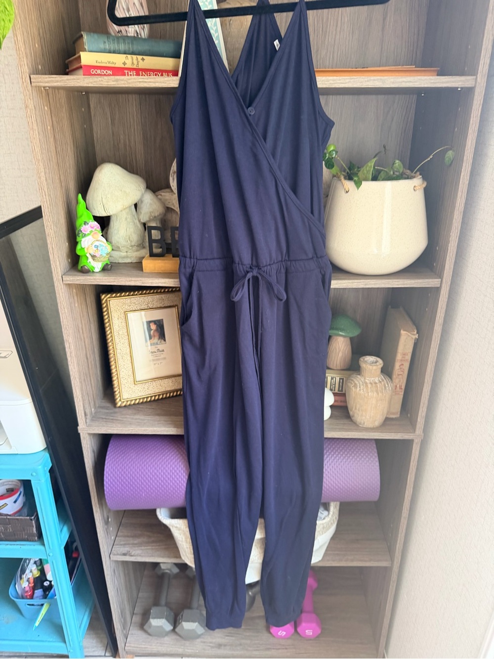 Sleeveless Navy Drawstring V-Neck Jumpsuit